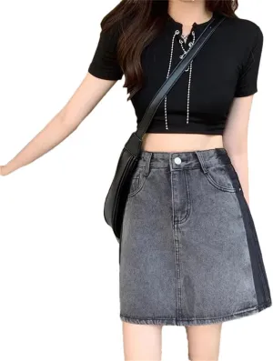 Women Plus Size High-Waisted Slimming Mini Dress Denim Skirt A- Line Skirt