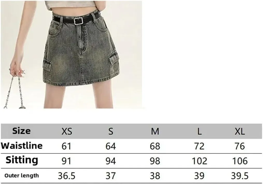 Women Style Vintage Distressed High-Waisted Slimming Denim Mini Dress A- Line Skirt Slimming with Inner Lining Denim Skirt