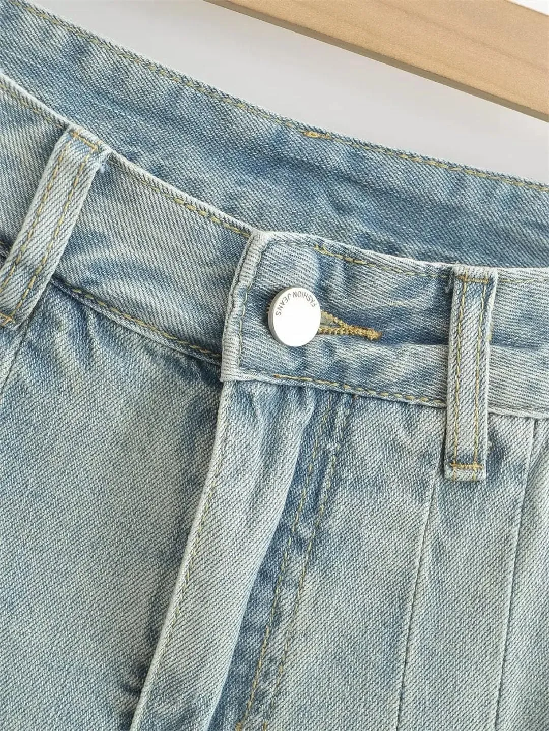 Women Vintage High-Waisted Mini Dress Denim Skirt Two-Tone Patchwork Skirt