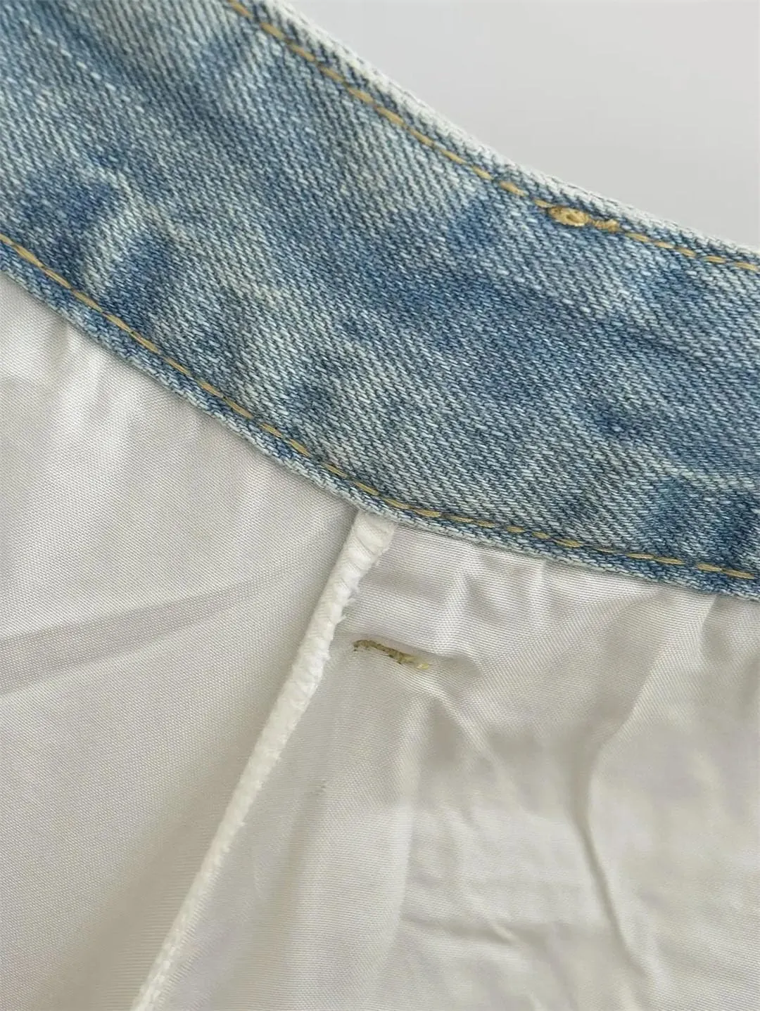 Women Vintage High-Waisted Mini Dress Denim Skirt Two-Tone Patchwork Skirt