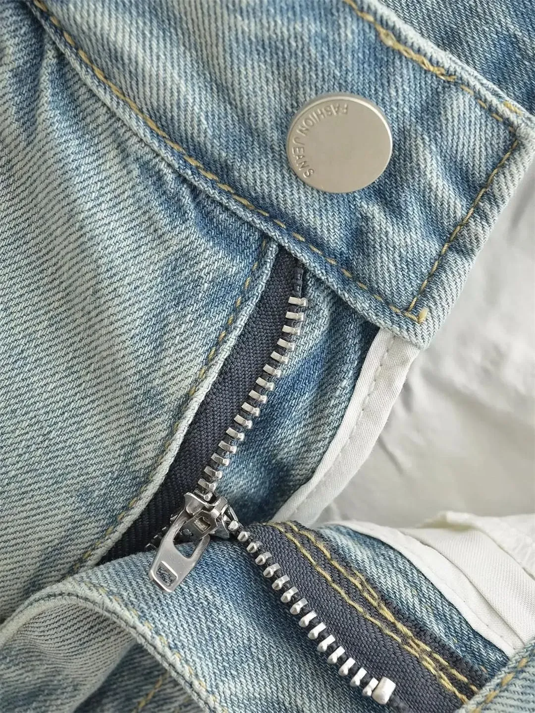 Women Vintage High-Waisted Mini Dress Denim Skirt Two-Tone Patchwork Skirt