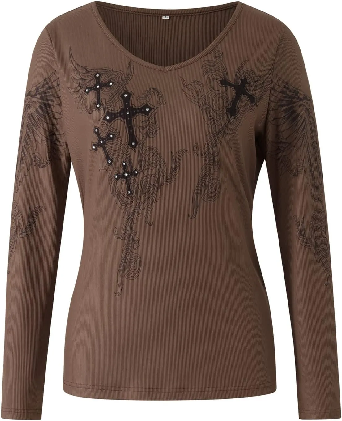 Women Vintage Y2K Long Sleeve Shirt Fairy Grunge Graphic Tees Tops 90s E-Girl Aesthetic Harajuku T-Shirt Streetwear