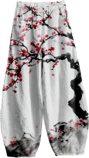 Womens Baggy Cotton Linen Blend Wide Leg Palazzo Pants Ladies Summer Casual Loose Hippie Lantern Trousers with Elastic Waist