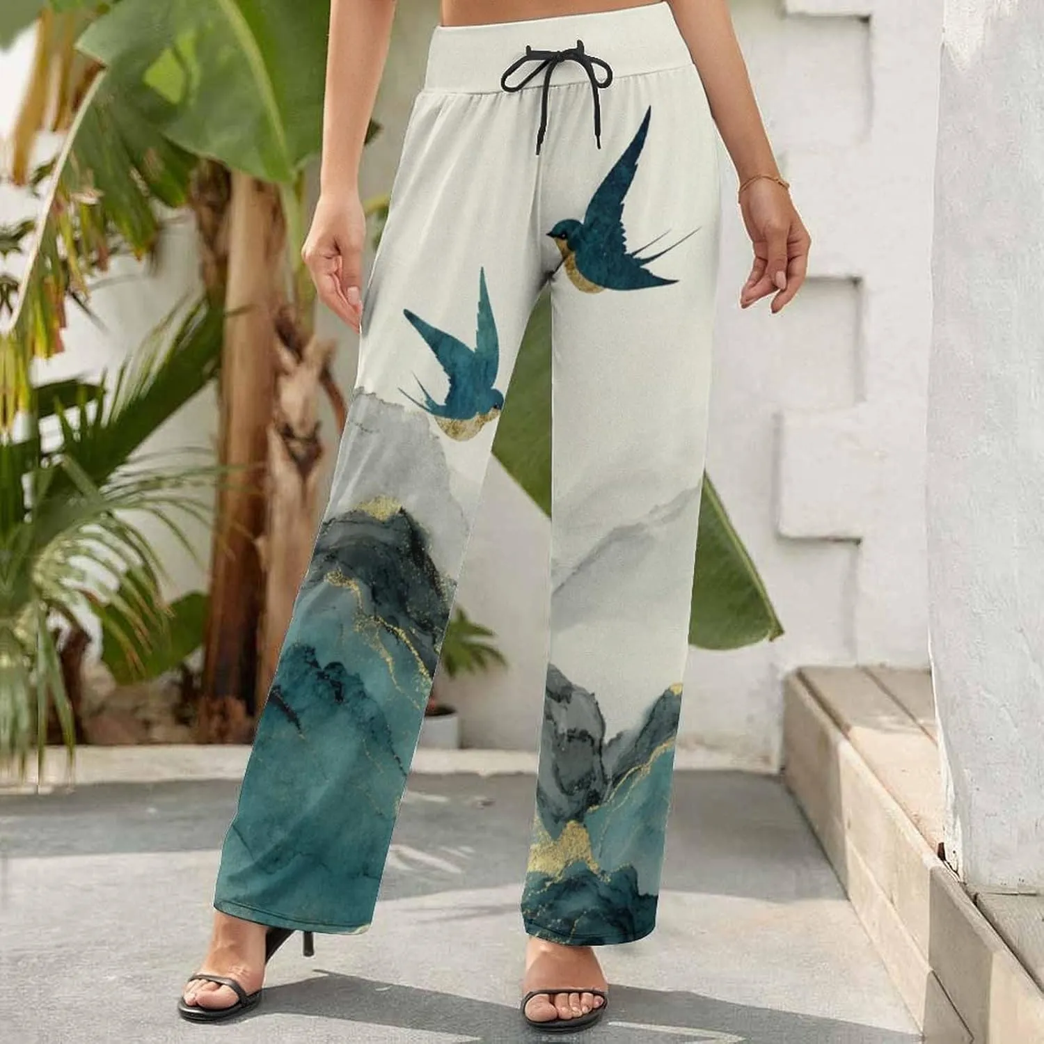 Womens Baggy Cotton Linen Blend Wide Leg Palazzo Pants Ladies Summer Casual Loose Trendy Elastic Waist Harem Pant