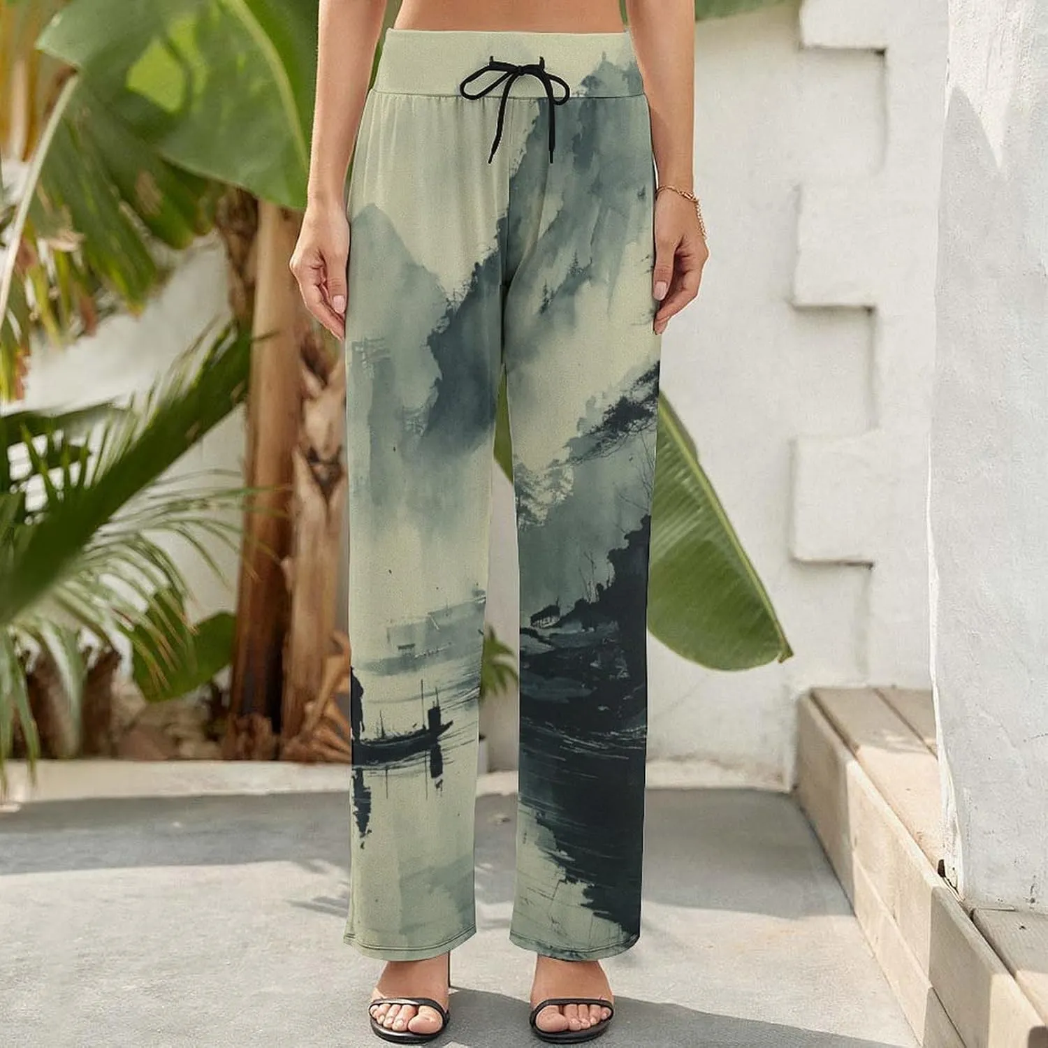Womens Baggy Cotton Linen Blend Wide Leg Palazzo Pants Ladies Summer Casual Loose Trendy Elastic Waist Harem Pant