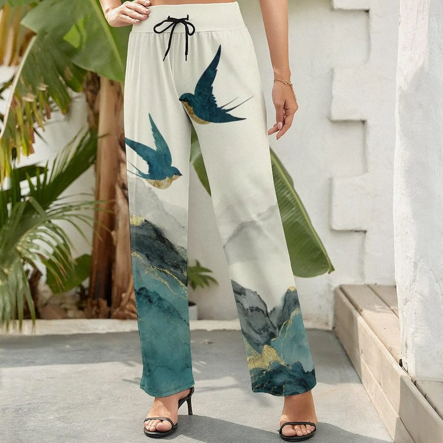 Womens Baggy Cotton Linen Blend Wide Leg Palazzo Pants Ladies Summer Casual Loose Trendy Elastic Waist Harem Pant