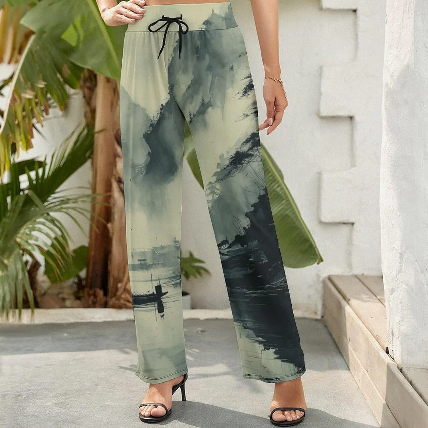 Womens Baggy Cotton Linen Blend Wide Leg Palazzo Pants Ladies Summer Casual Loose Trendy Elastic Waist Harem Pant