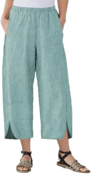 Womens Casual Linen Pants Summer Flowy Elastic Ankle Pants Plus Size Cropped Trousers High Waisted Wide Leg Pants