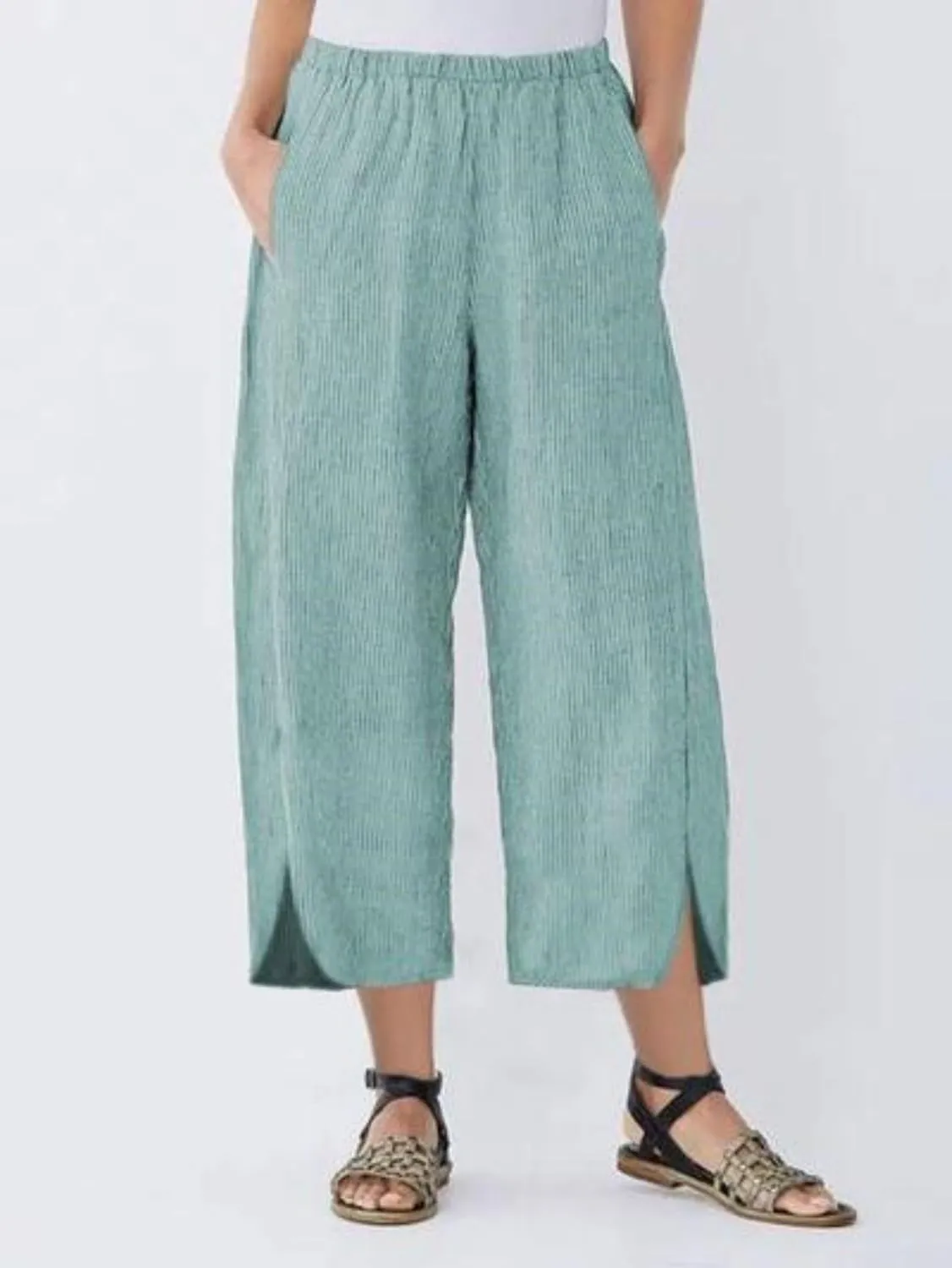 Womens Casual Linen Pants Summer Flowy Elastic Ankle Pants Plus Size Cropped Trousers High Waisted Wide Leg Pants