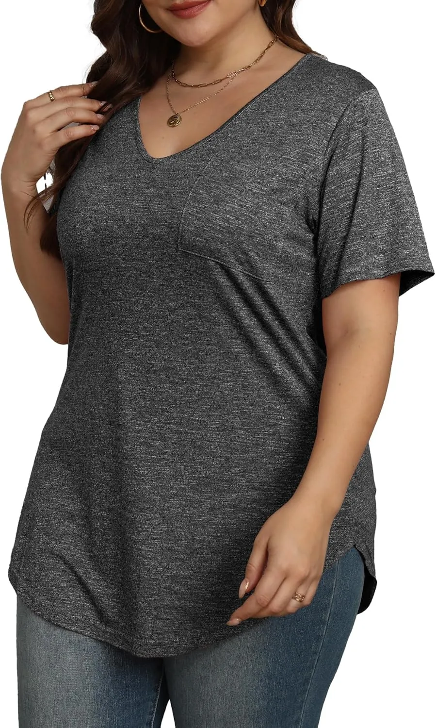 Womens Casual Scoop Collar Plus Size T Shirts Short Sleeve Loose Summer Tops Tee