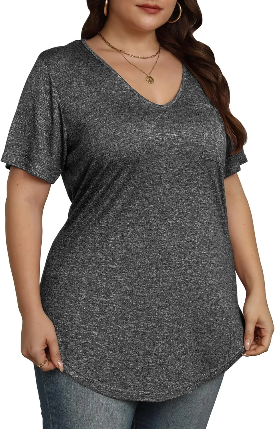Womens Casual Scoop Collar Plus Size T Shirts Short Sleeve Loose Summer Tops Tee