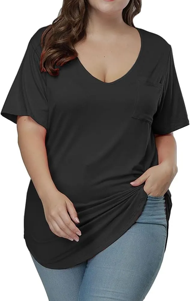 Womens Casual Scoop Collar Plus Size T Shirts Short Sleeve Loose Summer Tops Tee
