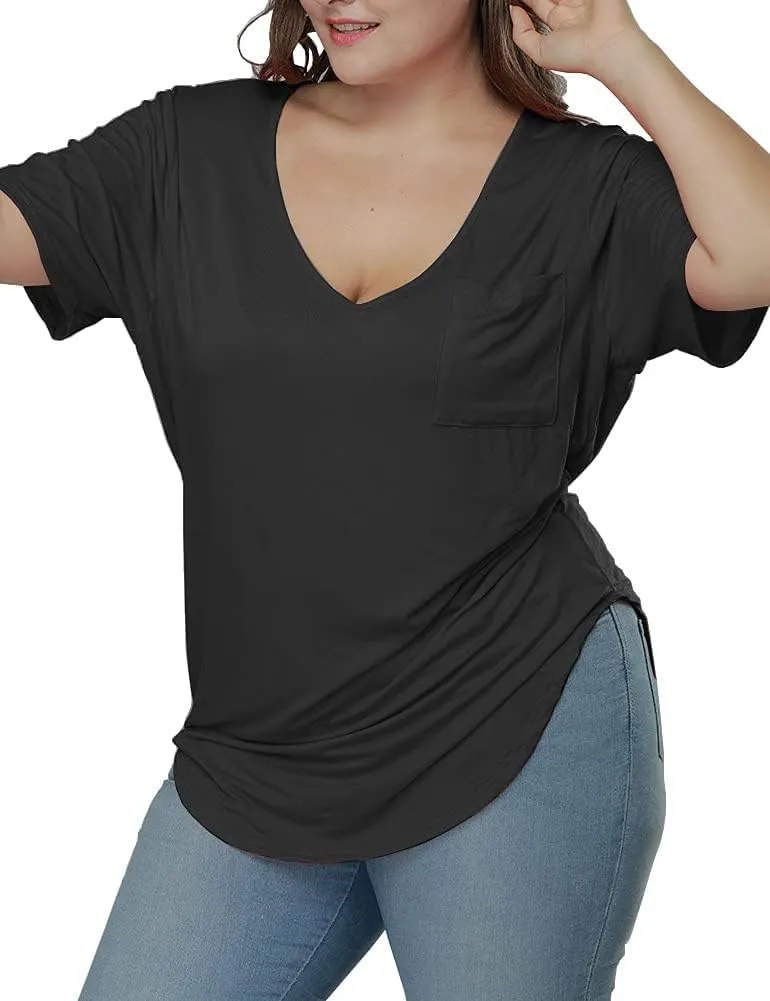 Womens Casual Scoop Collar Plus Size T Shirts Short Sleeve Loose Summer Tops Tee