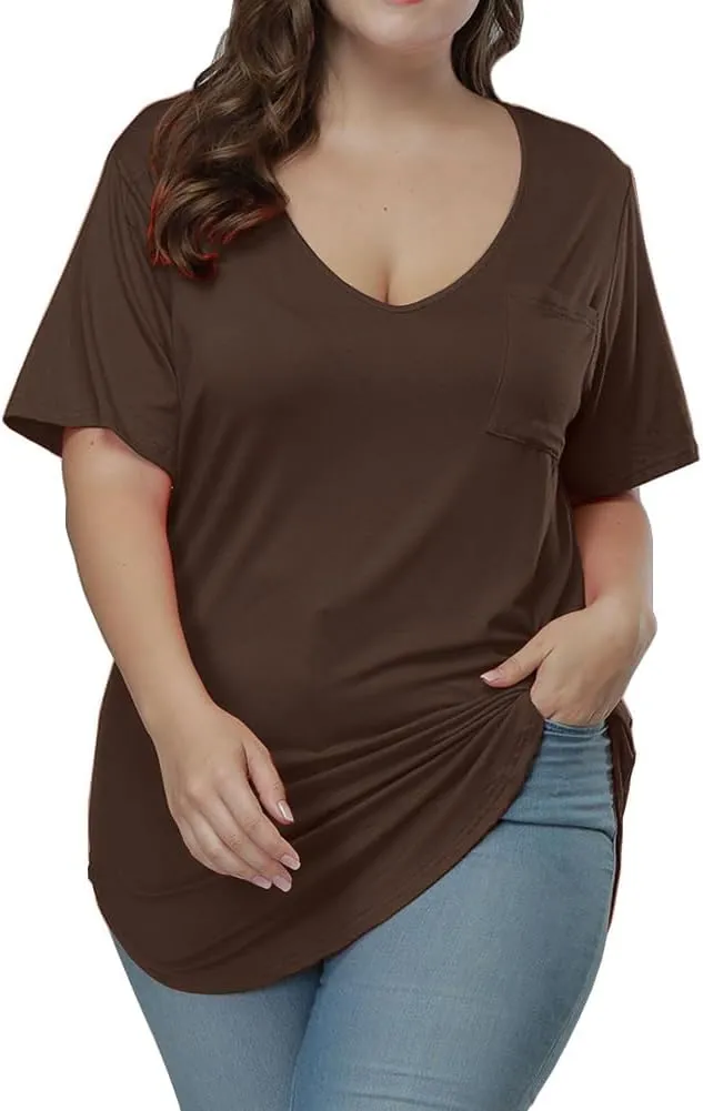 Womens Casual Scoop Collar Plus Size T Shirts Short Sleeve Loose Summer Tops Tee