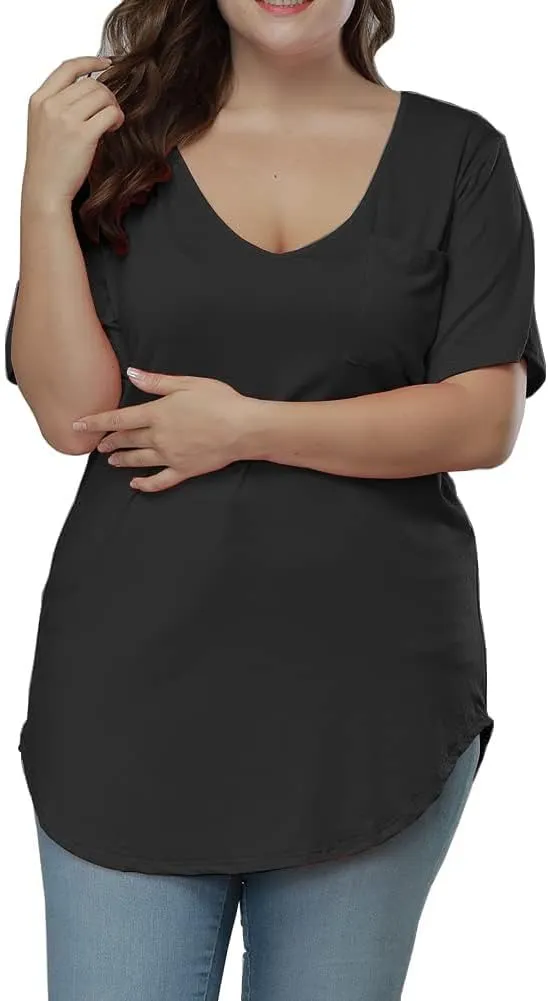 Womens Casual Scoop Collar Plus Size T Shirts Short Sleeve Loose Summer Tops Tee