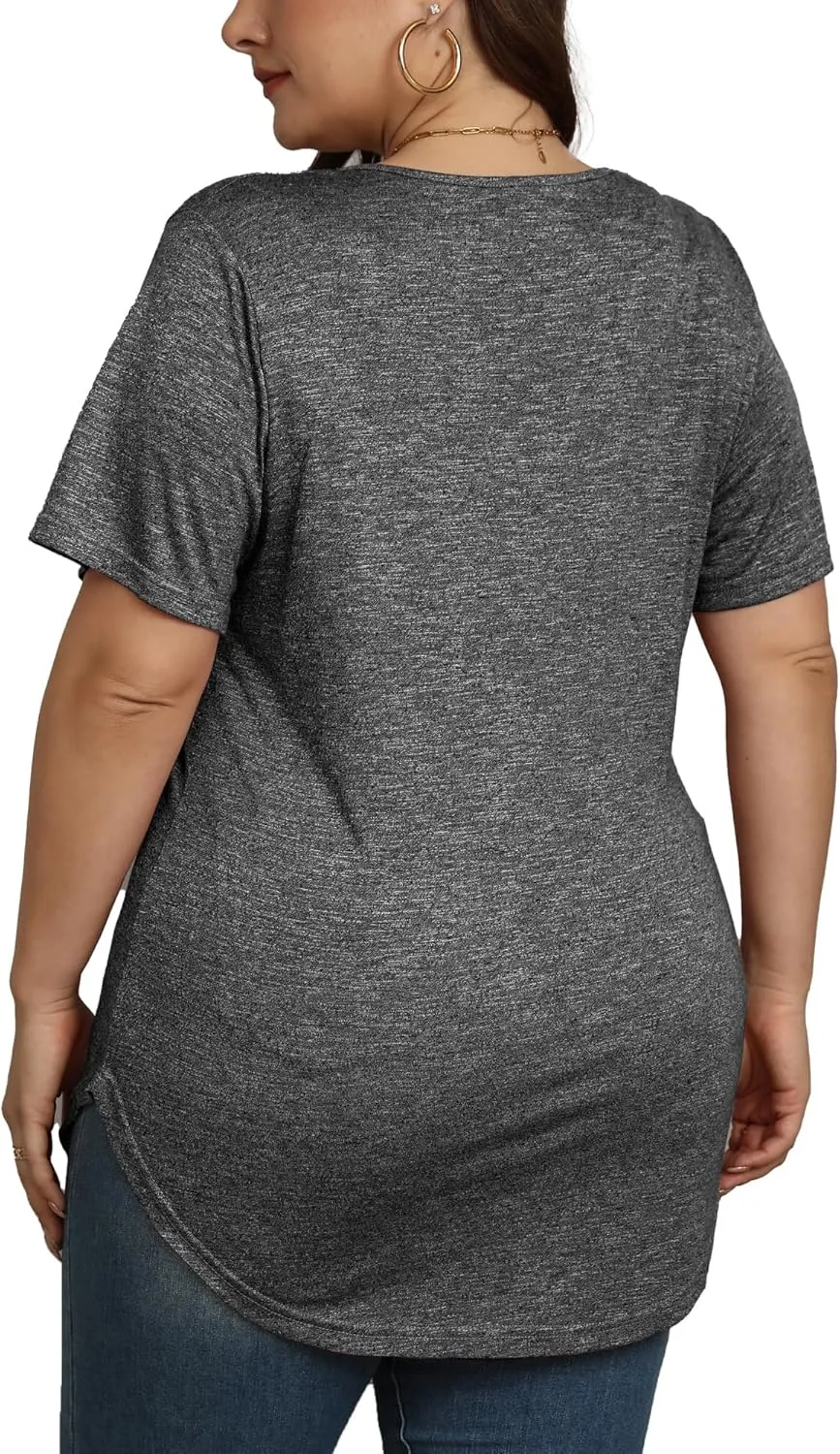 Womens Casual Scoop Collar Plus Size T Shirts Short Sleeve Loose Summer Tops Tee