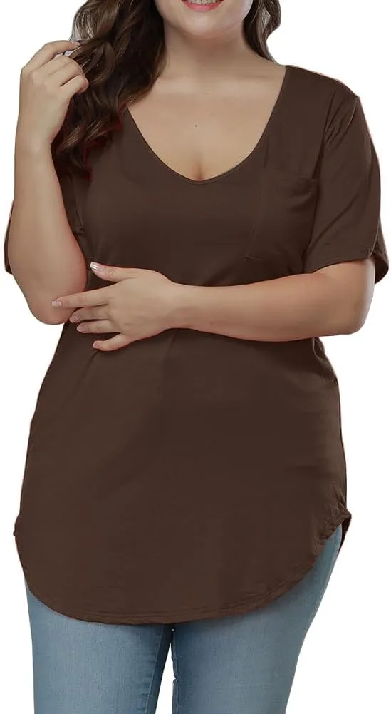 Womens Casual Scoop Collar Plus Size T Shirts Short Sleeve Loose Summer Tops Tee