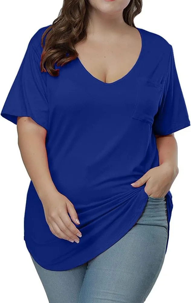 Womens Casual Scoop Collar Plus Size T Shirts Short Sleeve Loose Summer Tops Tee