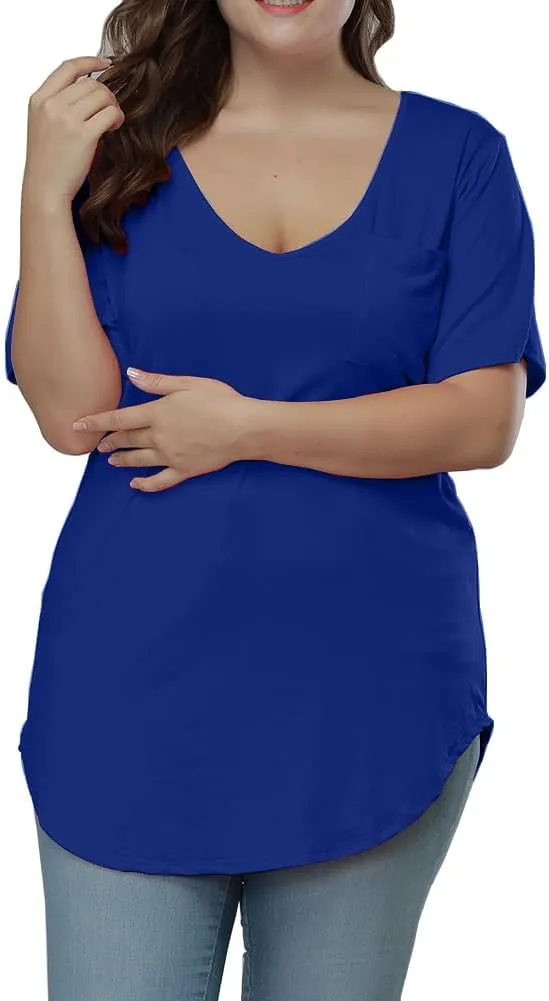 Womens Casual Scoop Collar Plus Size T Shirts Short Sleeve Loose Summer Tops Tee