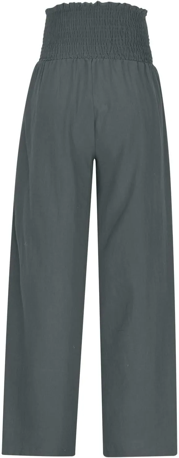 Women's Cotton Linen Palazzo Pants Summer Comfy Elastic High Waisted Wide Leg Trousers Loose Beach Vacation Slacks