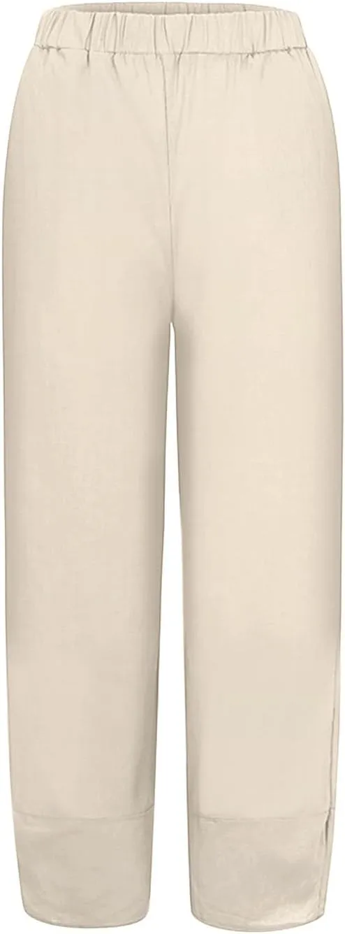 Womens Cotton Linen Pants Casual Summer Loose Solid Color Boho Plus Size High Waist Linen Pants Plus Size Lounge Trousers