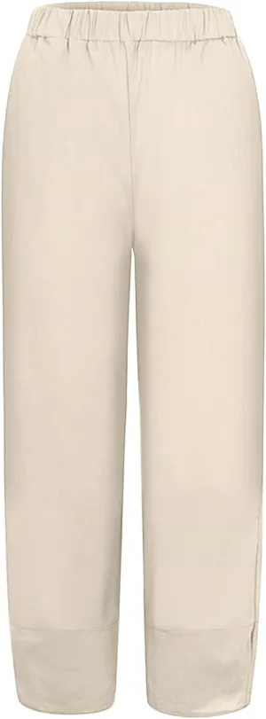 Womens Cotton Linen Pants Casual Summer Loose Solid Color Boho Plus Size High Waist Linen Pants Plus Size Lounge Trousers