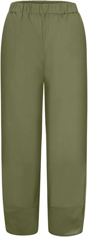 Womens Cotton Linen Pants Casual Summer Loose Solid Color Boho Plus Size High Waist Linen Pants Plus Size Lounge Trousers