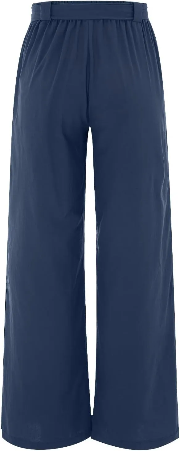 Women's Cotton Linen Summer Floral Palazzo Pants Elastic Waisted Bootcut Slim Fit Trousers Travel