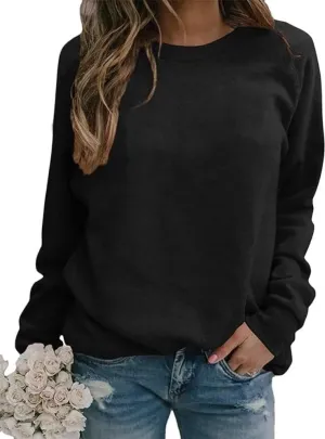Women's Crewneck Sweatshirts Casual Comfy Long Sleeve T-Shirts Basic Solid Pullover Tops