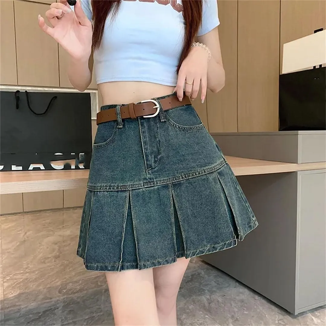 Women's Denim Skirt High-Waisted Slimming A- Line Skirt Style Anti-Exposure Plus Size Skirt