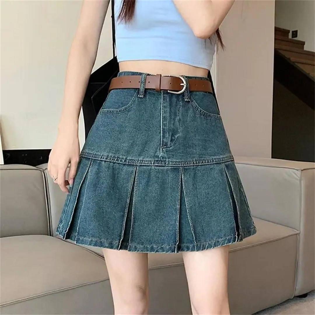 Women's Denim Skirt High-Waisted Slimming A- Line Skirt Style Anti-Exposure Plus Size Skirt