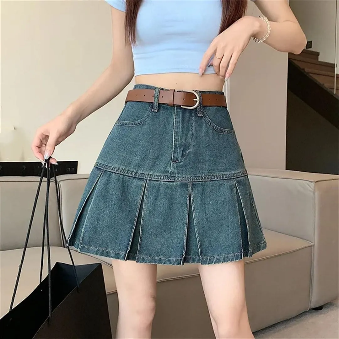 Women's Denim Skirt High-Waisted Slimming A- Line Skirt Style Anti-Exposure Plus Size Skirt