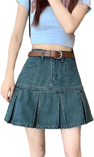Women's Denim Skirt High-Waisted Slimming A- Line Skirt Style Anti-Exposure Plus Size Skirt