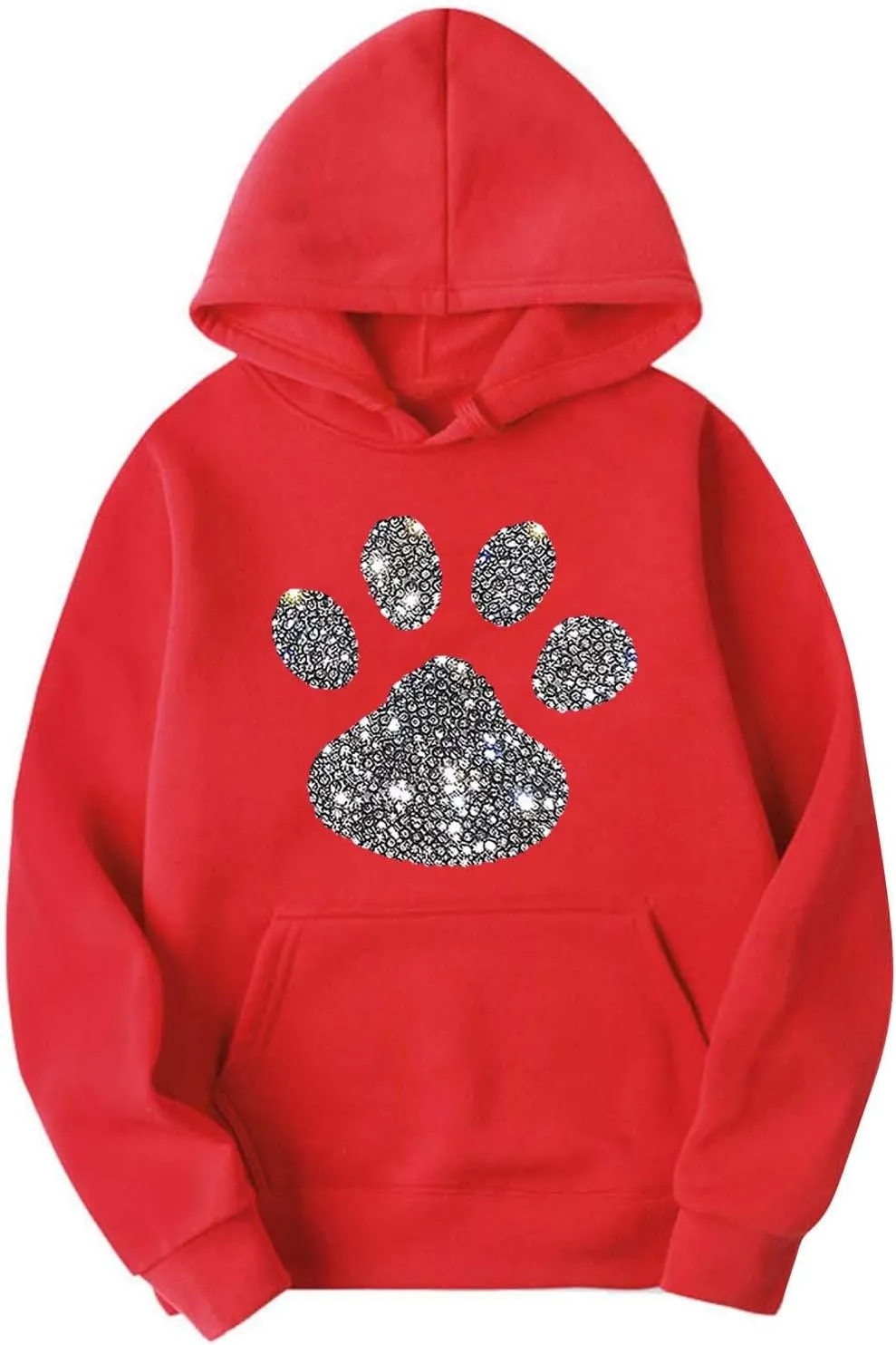Women's Dog Paw Love Heart Rhinestone Graphic Oversized Sweatsuits Long Sleeve Hoodies Jogger Pants 2 Piece Outfits