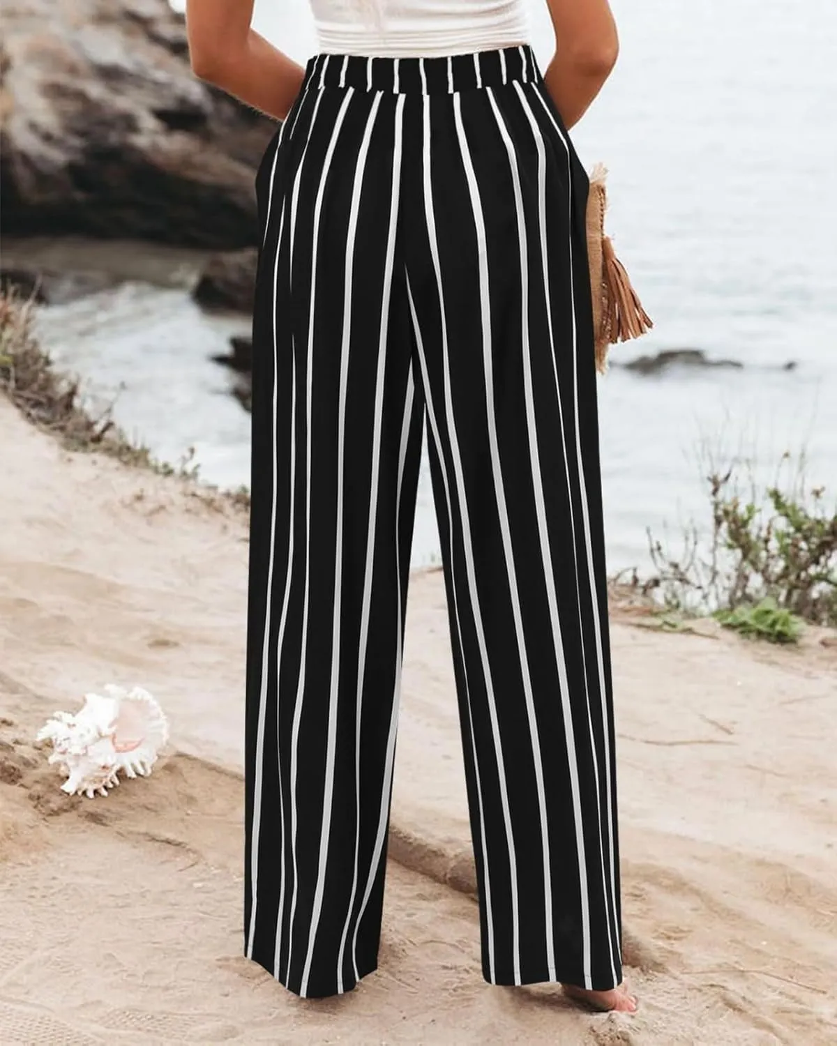 Women's Dress Pants Cotton Linen Wide Leg Pants with Pockets Button Down Office Pleated Business Casual Work Trousers
