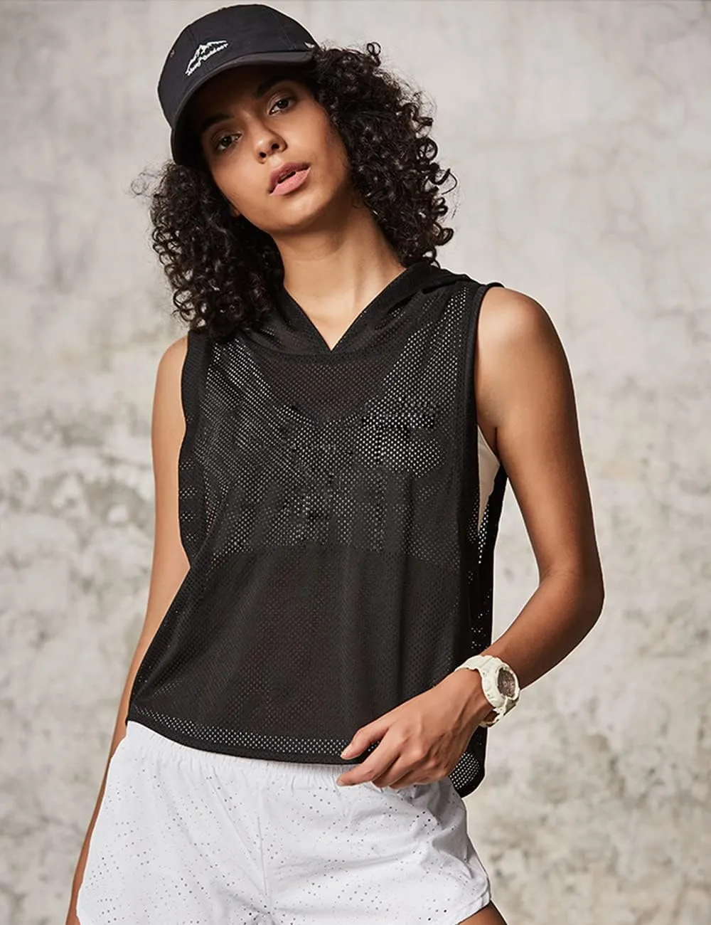 Women's Fitness Sleeveless Mesh Hoodie Sports Running T-shirts Workout Tops