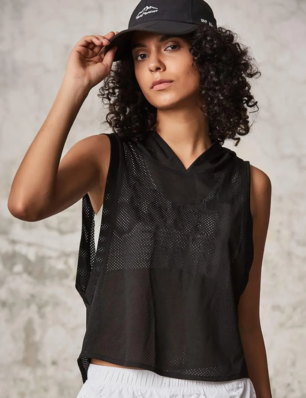 Women's Fitness Sleeveless Mesh Hoodie Sports Running T-shirts Workout Tops