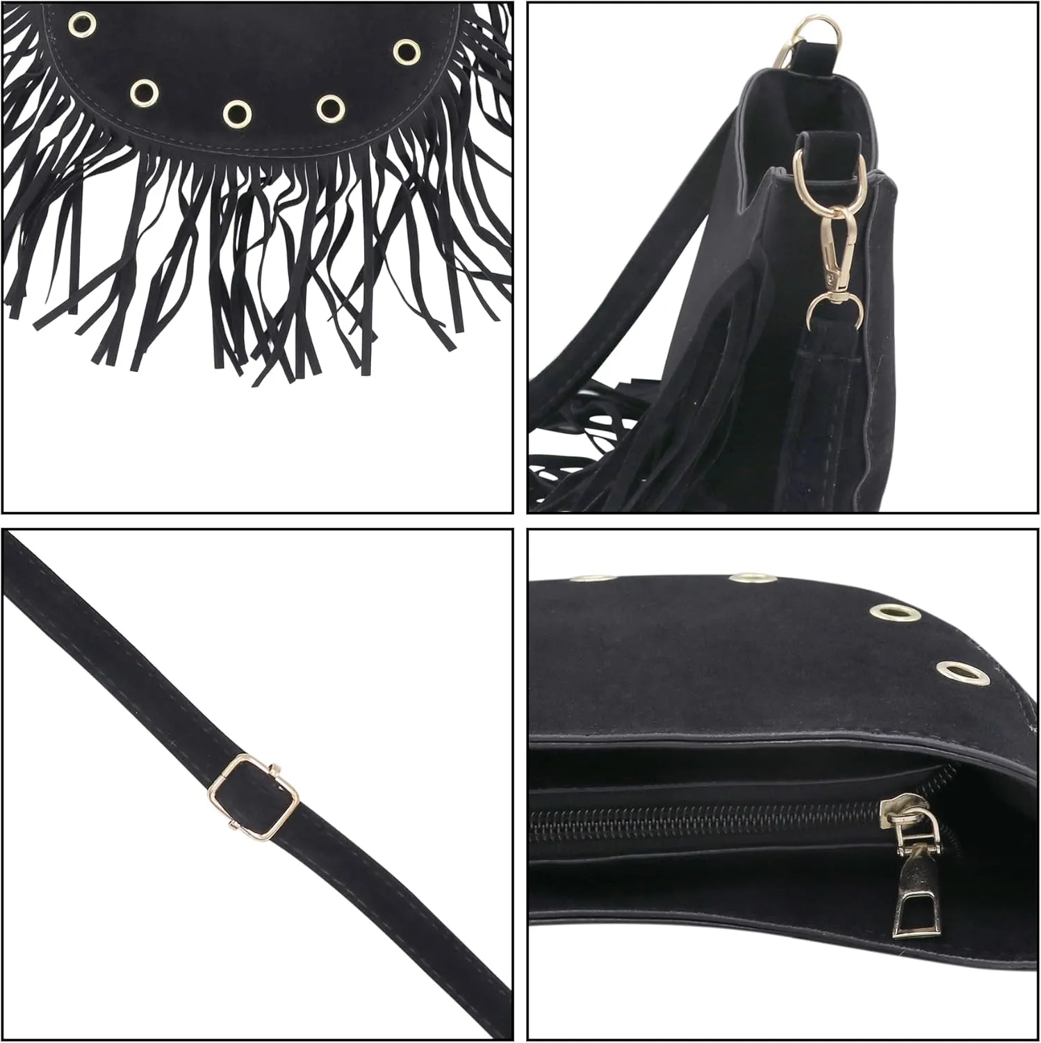 Women's Fringe Crossbody Bag Shoulder Bag Tassel Chest Fanny Pack for Women Girls Black Travel Pouch