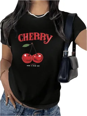Women's Graphic Print Crewneck T Shirts Short Sleeve Slim Fit Tee Causal Tops