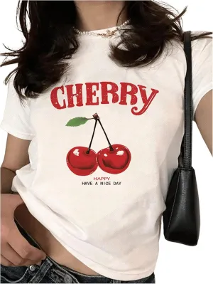 Women's Graphic Print Crewneck T Shirts Short Sleeve Slim Fit Tee Causal Tops