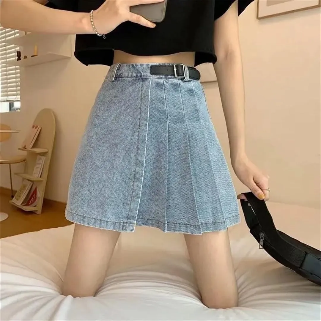 Women's High-Waisted Denim Mini Dress Style A- Line Slimming Casual Skirt