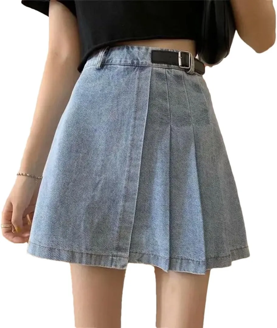 Women's High-Waisted Denim Mini Dress Style A- Line Slimming Casual Skirt