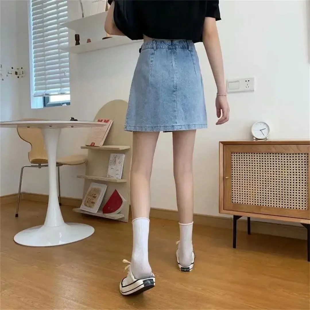 Women's High-Waisted Denim Mini Dress Style A- Line Slimming Casual Skirt