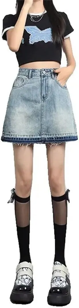 Women's High-Waisted Leisure Mini Skirt Denim Skirt