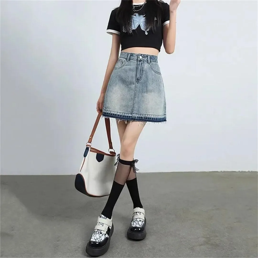 Women's High-Waisted Leisure Mini Skirt Denim Skirt