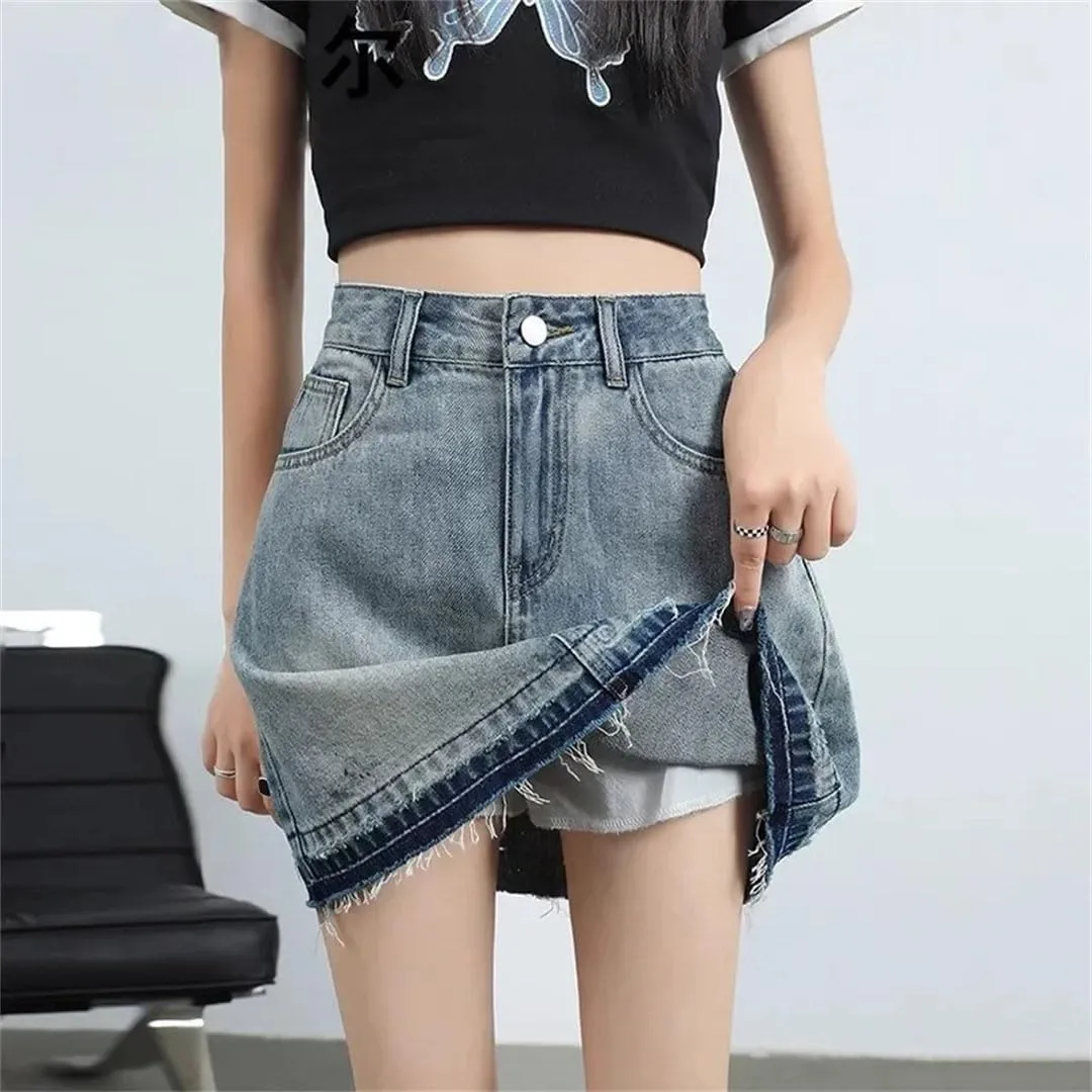 Women's High-Waisted Leisure Mini Skirt Denim Skirt