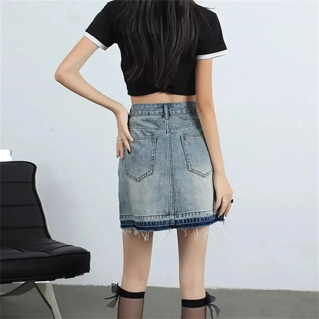Women's High-Waisted Leisure Mini Skirt Denim Skirt