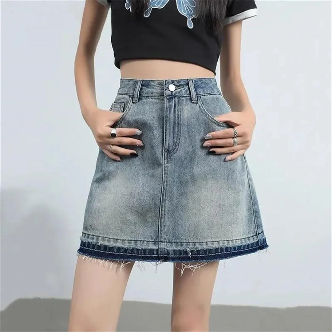 Women's High-Waisted Leisure Mini Skirt Denim Skirt