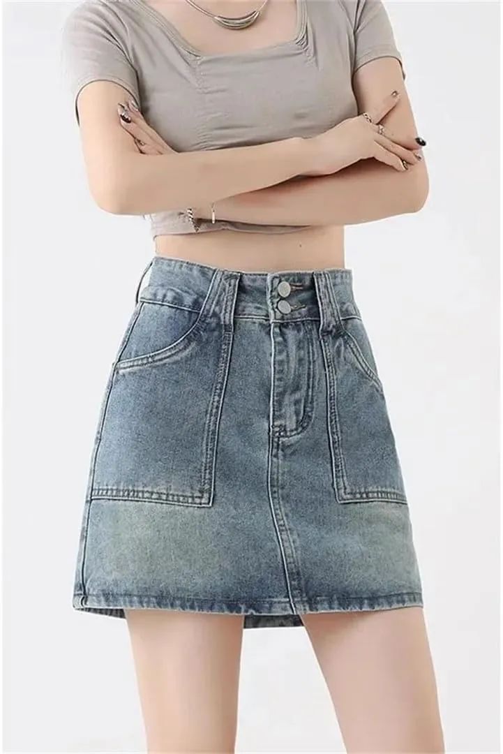 Women's High-Waisted Short Skirt Plus Size A- Line Mini Petite Skirt Semi-Circular Hip Covering Skirt