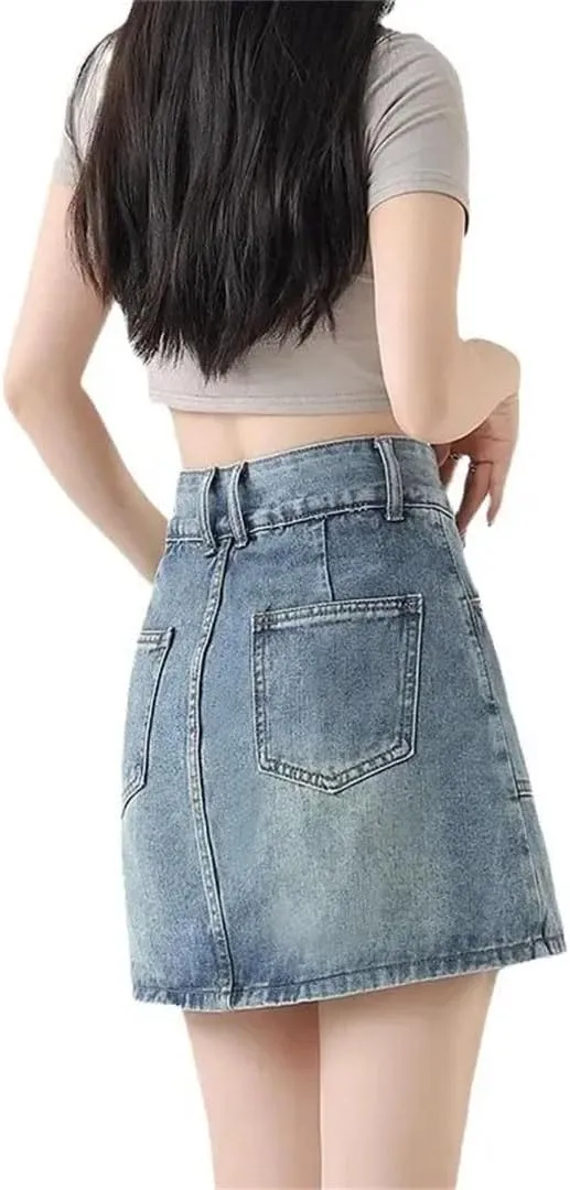 Women's High-Waisted Short Skirt Plus Size A- Line Mini Petite Skirt Semi-Circular Hip Covering Skirt